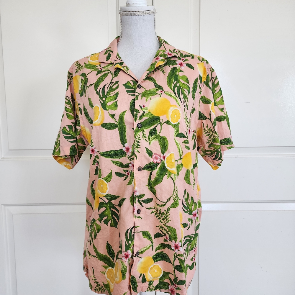 Old Navy Pink and Green Tropical Womens Shirt Size Medium
